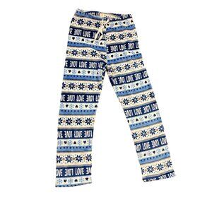 Fleece Pajama Pants With Snowflake & Love Pattern Youth Large / XL Womens Small